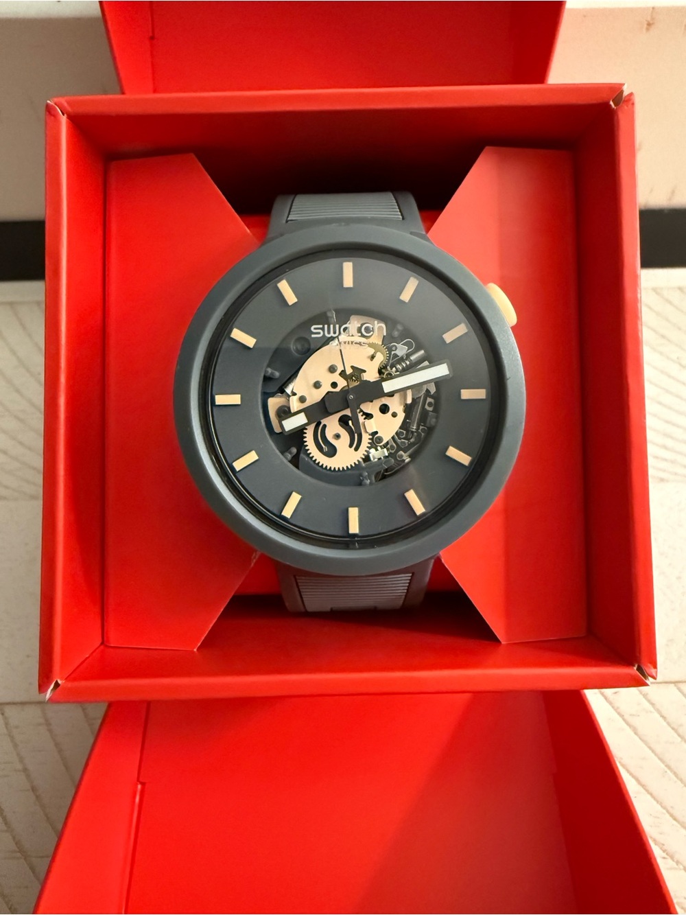 Swatch Men's Gray Watch Skeleton Accents